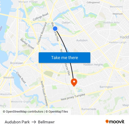 Audubon Park to Bellmawr map