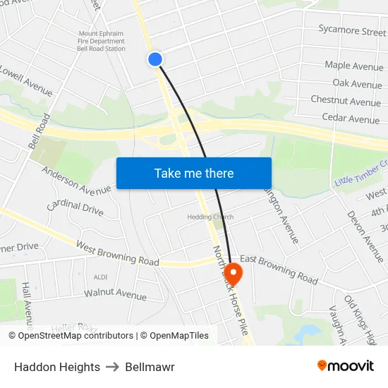 Haddon Heights to Bellmawr map