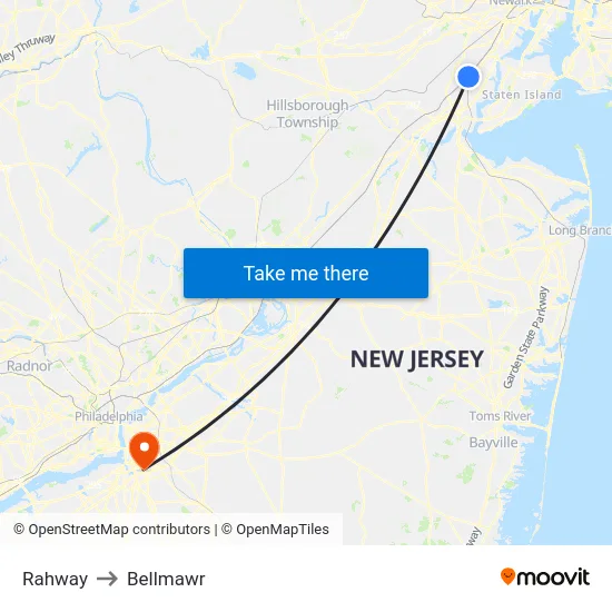 Rahway to Bellmawr map