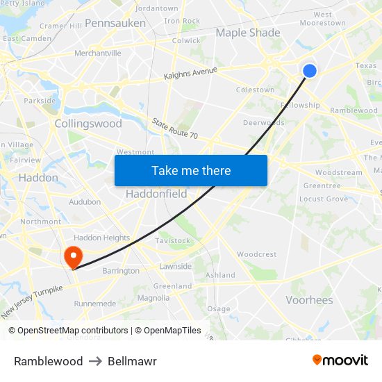 Ramblewood to Bellmawr map