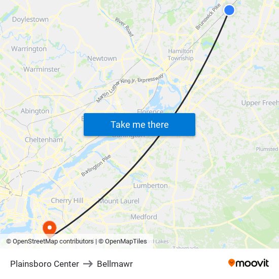 Plainsboro Center to Bellmawr map