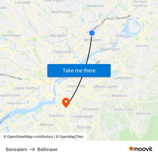 Bensalem to Bellmawr map