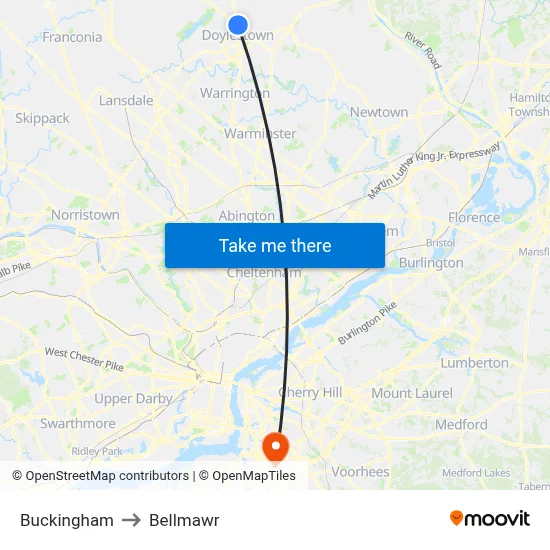 Buckingham to Bellmawr map