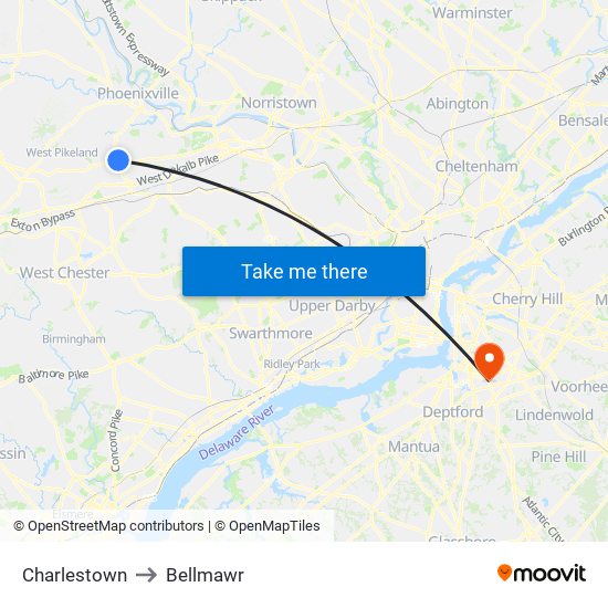 Charlestown to Bellmawr map