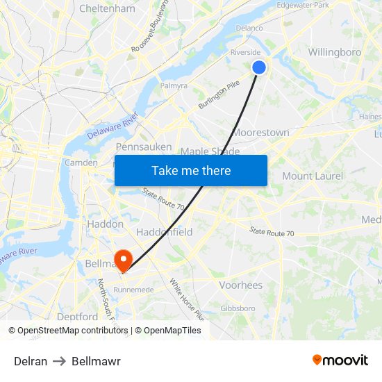 Delran to Bellmawr map