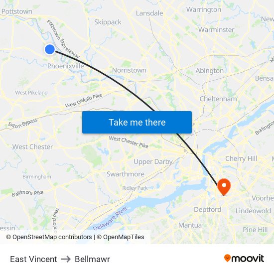 East Vincent to Bellmawr map