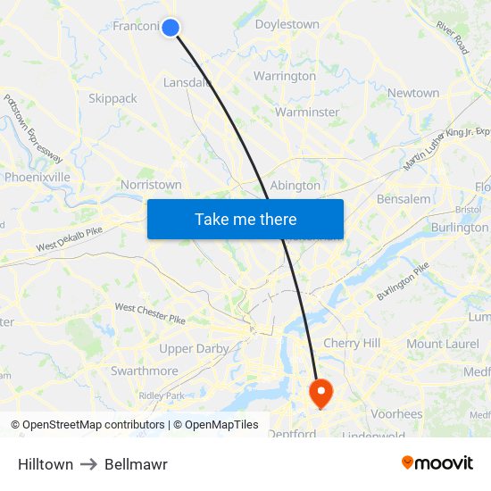 Hilltown to Bellmawr map