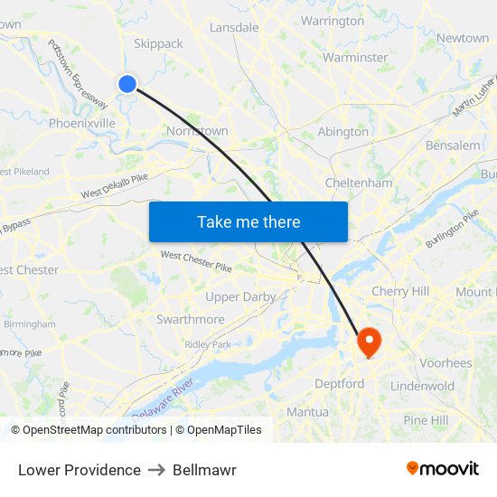 Lower Providence to Bellmawr map