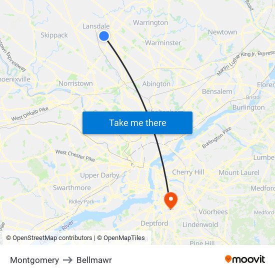 Montgomery to Bellmawr map