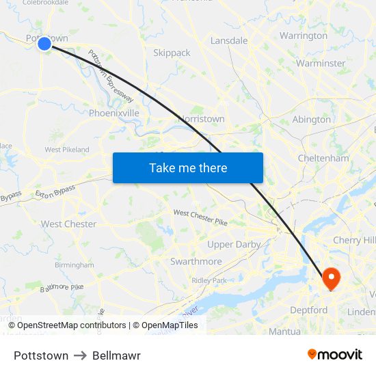 Pottstown to Bellmawr map