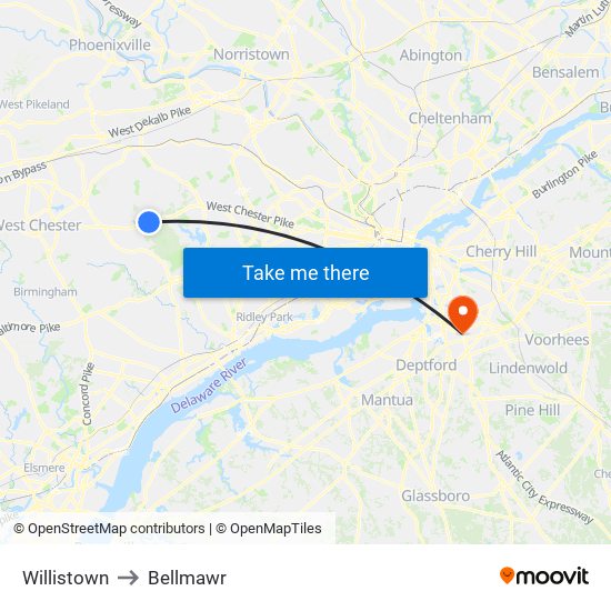 Willistown to Bellmawr map