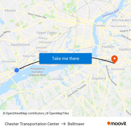 Chester Transportation Center to Bellmawr map