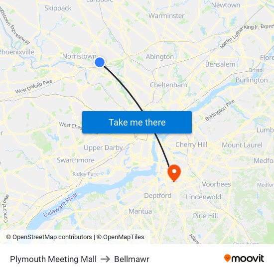 Plymouth Meeting Mall to Bellmawr map