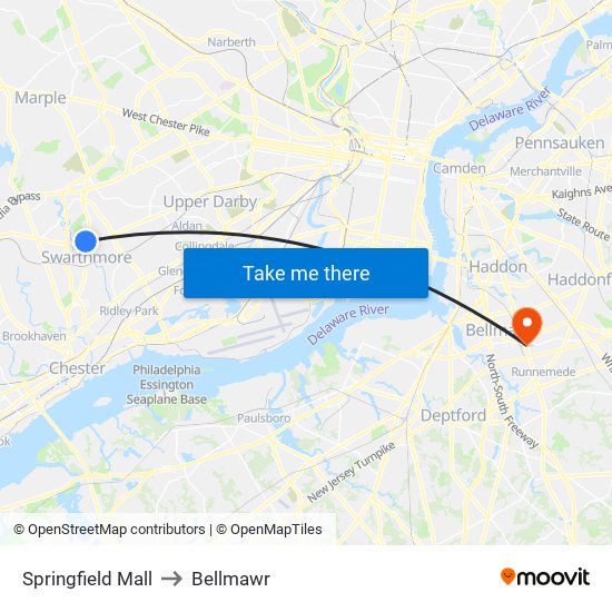 Springfield Mall to Bellmawr map