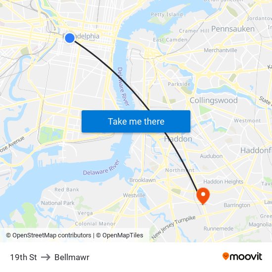 19th St to Bellmawr map