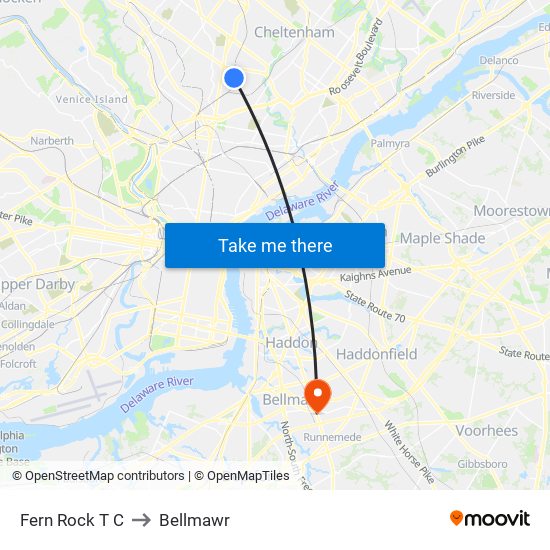 Fern Rock T C to Bellmawr map