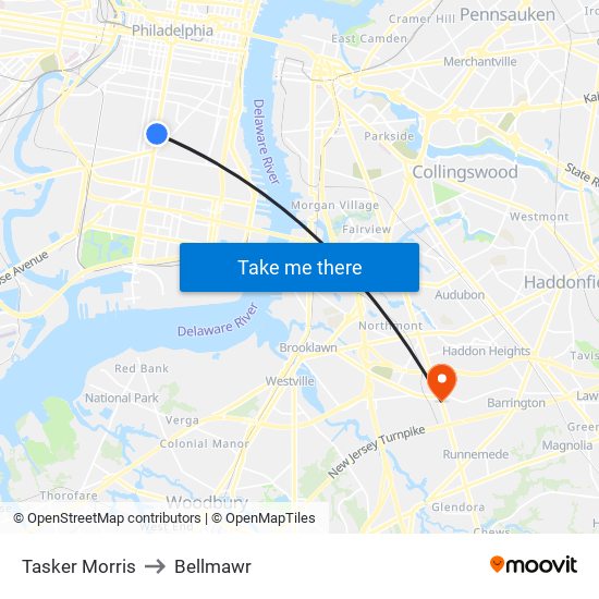 Tasker Morris to Bellmawr map