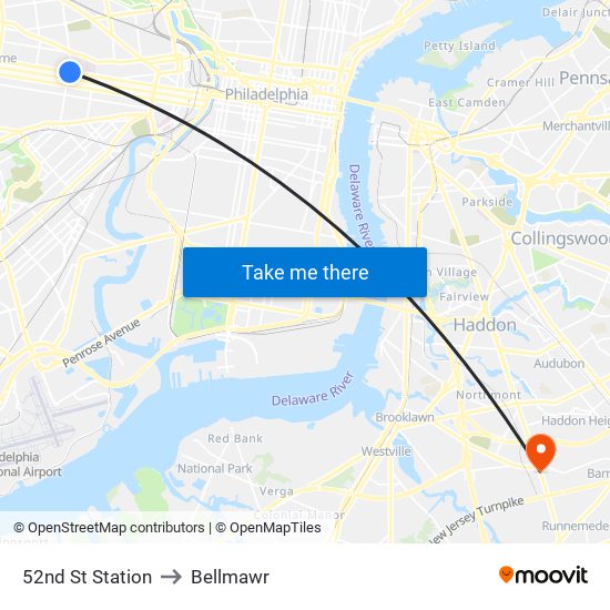 52nd St Station to Bellmawr map