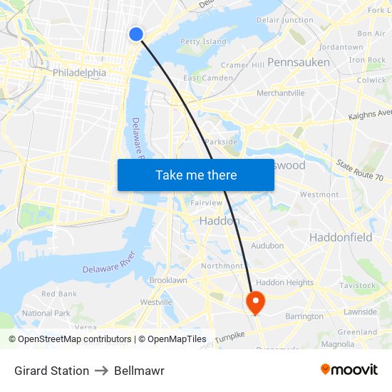 Girard Station to Bellmawr map