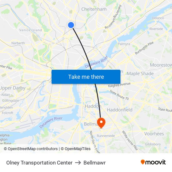 Olney Transportation Center to Bellmawr map