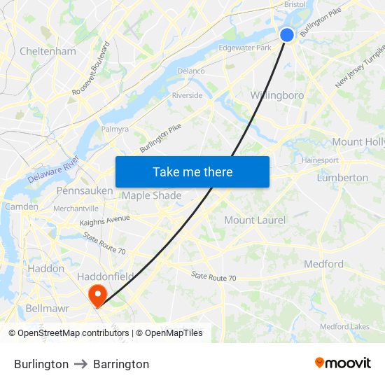 Burlington to Barrington map
