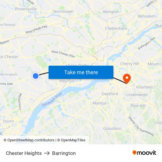 Chester Heights to Barrington map