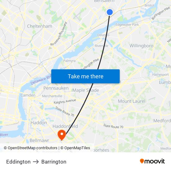 Eddington to Barrington map