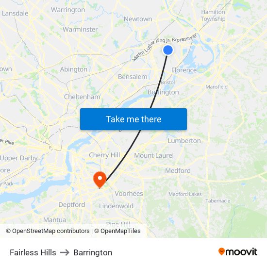 Fairless Hills to Barrington map