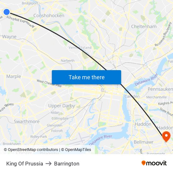 King Of Prussia to Barrington map