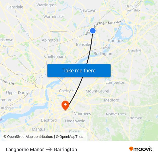 Langhorne Manor to Barrington map
