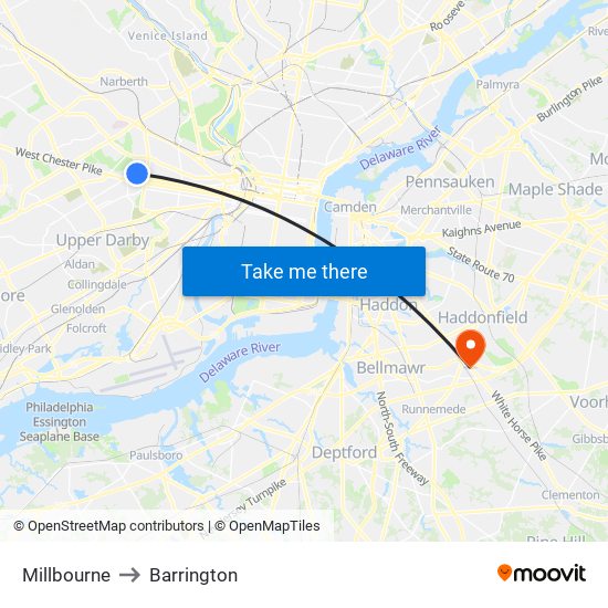 Millbourne to Barrington map