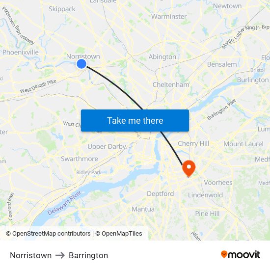 Norristown to Barrington map