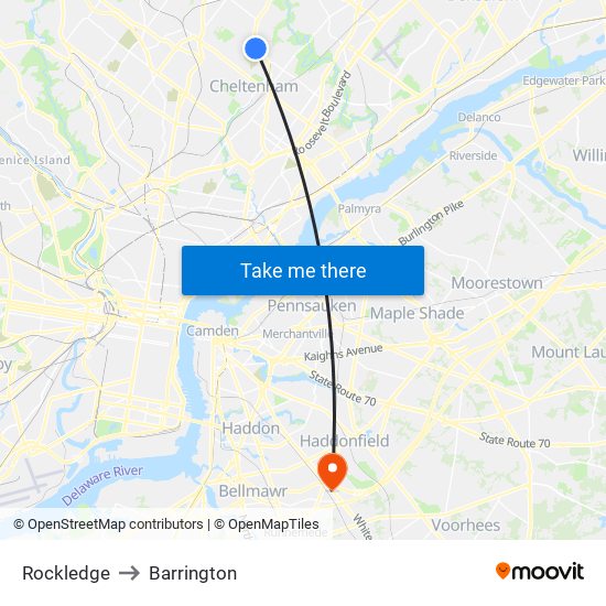 Rockledge to Barrington map