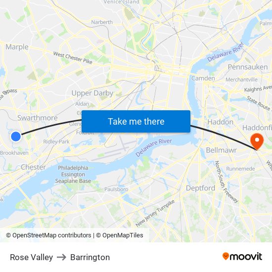 Rose Valley to Barrington map