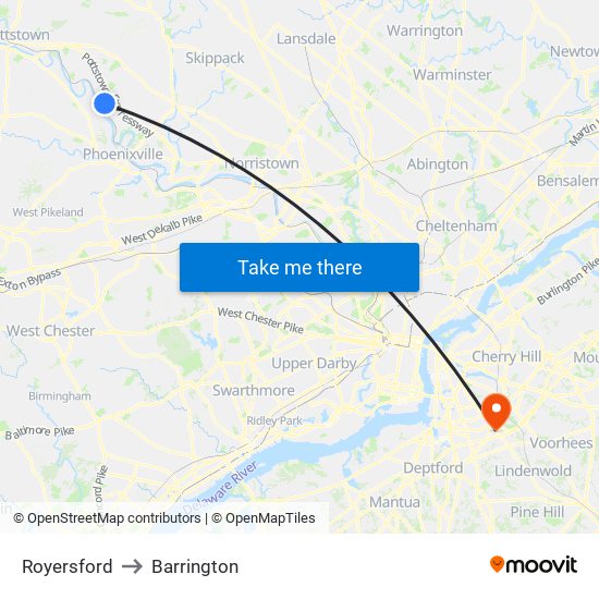 Royersford to Barrington map