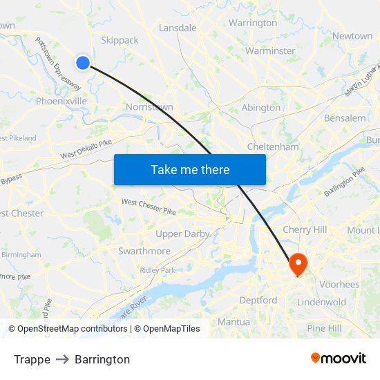 Trappe to Barrington map