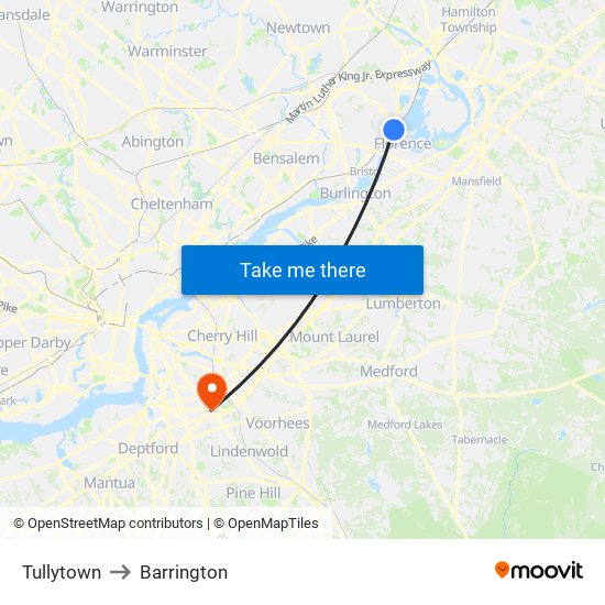 Tullytown to Barrington map