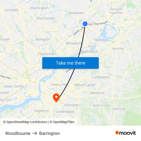 Woodbourne to Barrington map