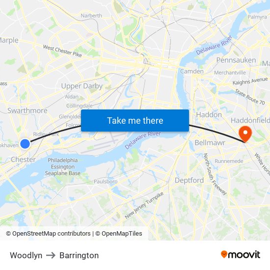 Woodlyn to Barrington map