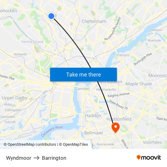 Wyndmoor to Barrington map