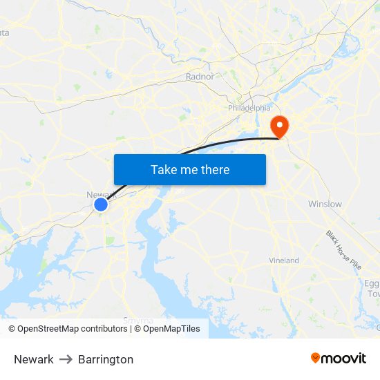 Newark to Barrington map