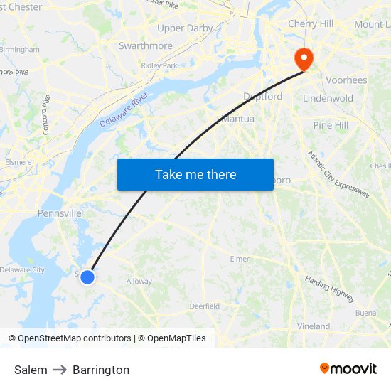 Salem to Barrington map