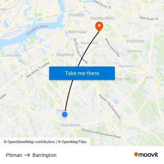 Pitman to Barrington map