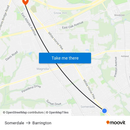 Somerdale to Barrington map