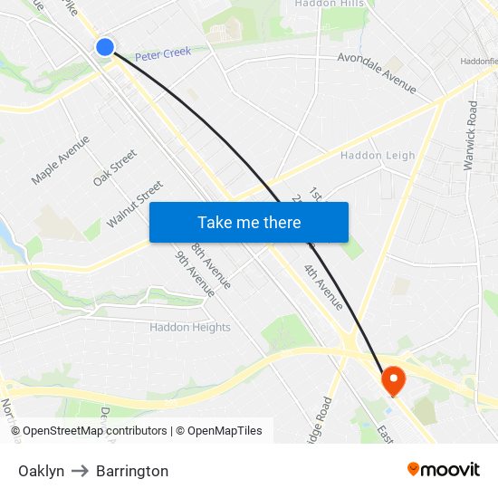 Oaklyn to Barrington map