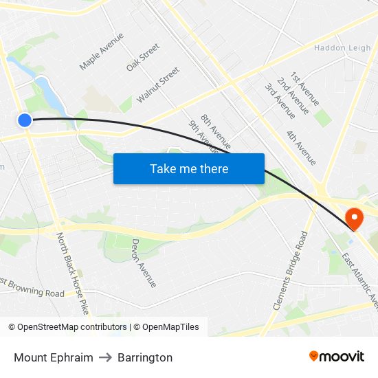 Mount Ephraim to Barrington map