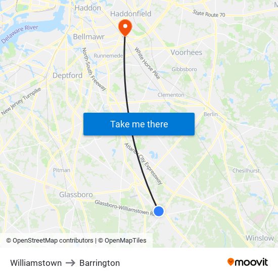 Williamstown to Barrington map