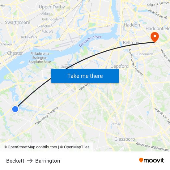Beckett to Barrington map