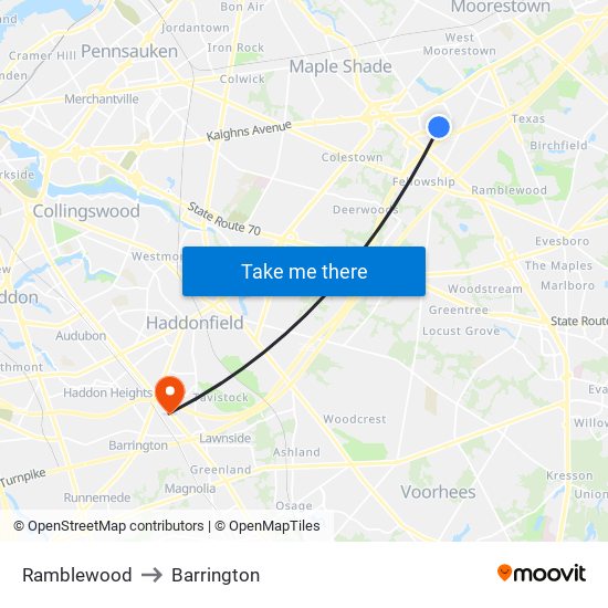 Ramblewood to Barrington map