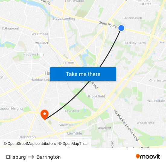 Ellisburg to Barrington map